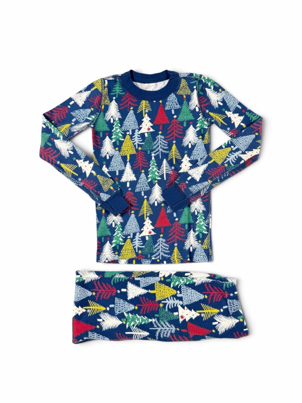 Hanna Andersson Christmas Tree Long John Pajama Set Navy Size 8
